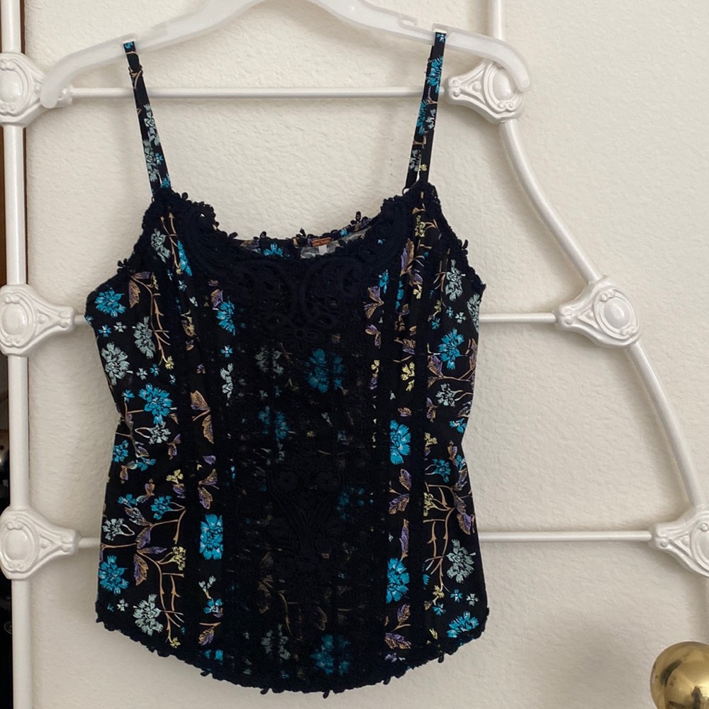 Free People Cami Crochet Black & Turquoise SZ 4 NWOT